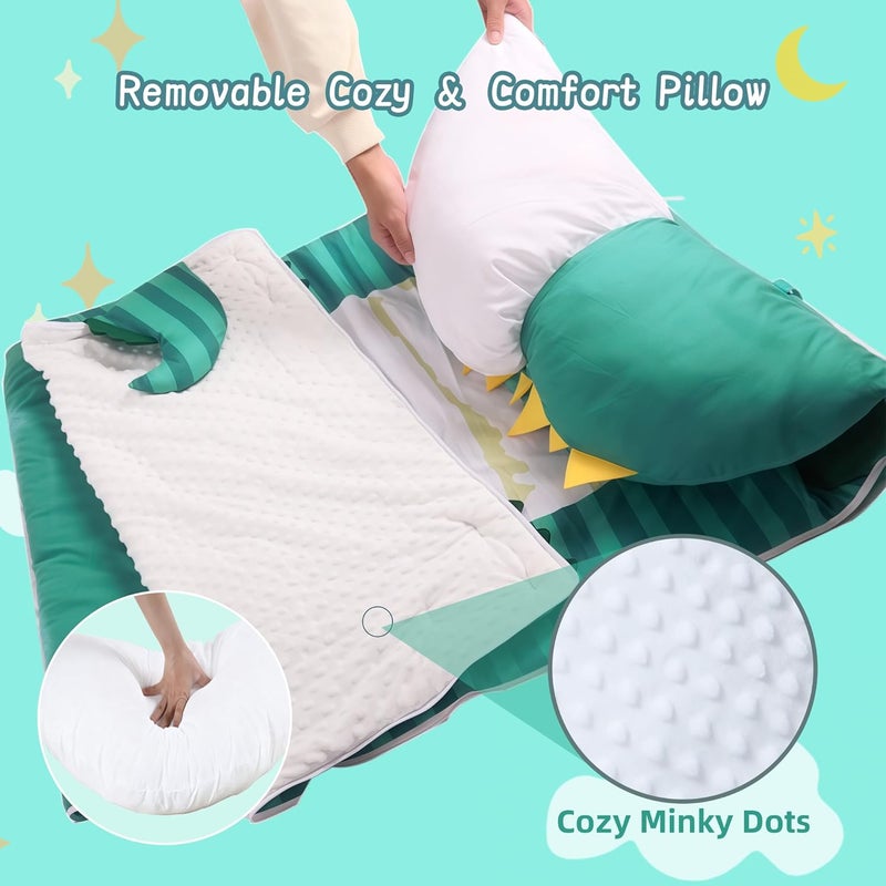 Lydaz Kids Sleeping Bag with Removable Pillow, Extra Large 70''x30'' Toddler Dinosaur Nap Mat, Plush Slumber Bag for Boys Daycare Preschool Kindergarten Christmas Birthday Gifts for 3-12 Years Kids - Image 5